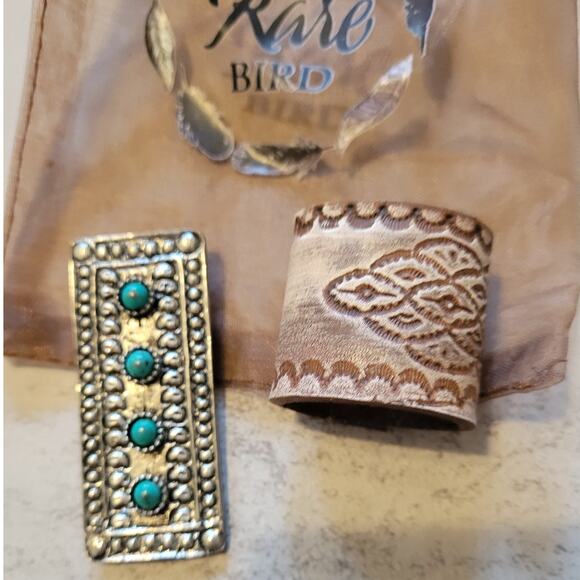 Western Southwestern Hat Hugger Wild Rag Scarf Slide Rectangle 4 Stone Concho - Picture 1 of 7